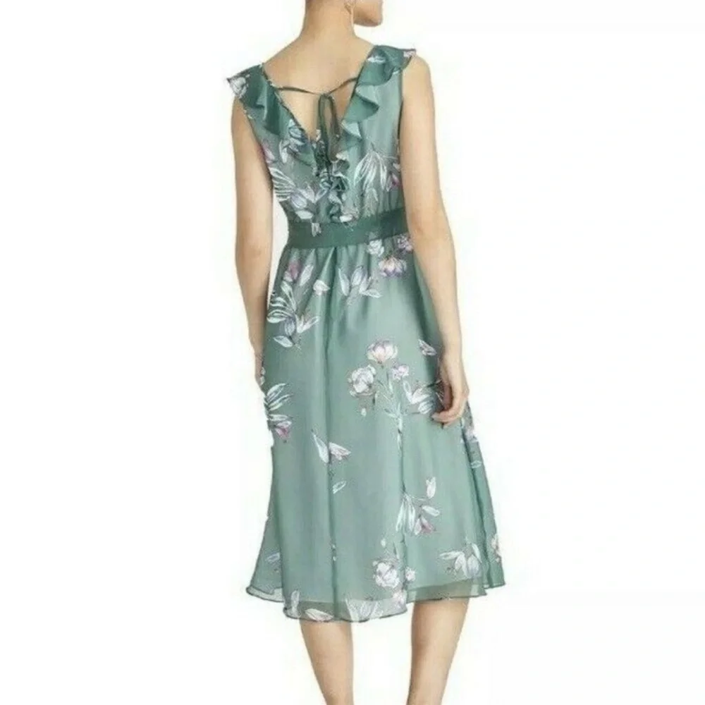 Rachel Roy Green Floral Ruffle Midi Dress XS Sleeveless High Low